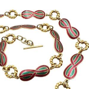 Vintage Gucci Womens Belt Or Necklace Gold Plated Red Green Enamel 36 Inch